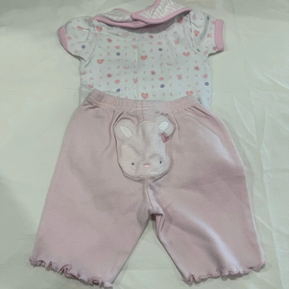 Y2K Bon Bebe Light Pink Baby Set Bunny with Matching Bib Size 0-3 Months